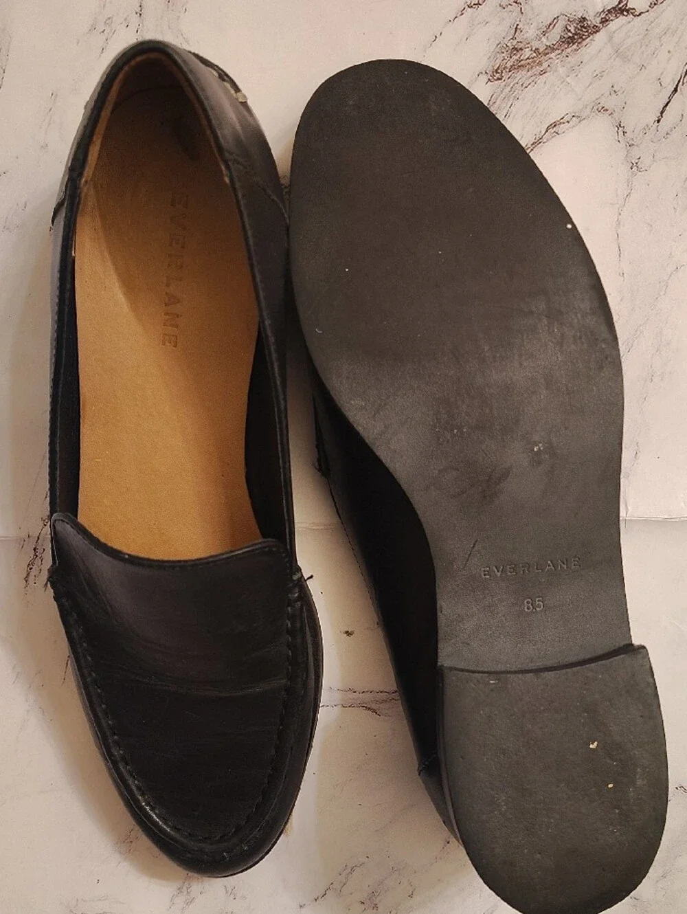Everlane Black Leather Slip-On Loafers